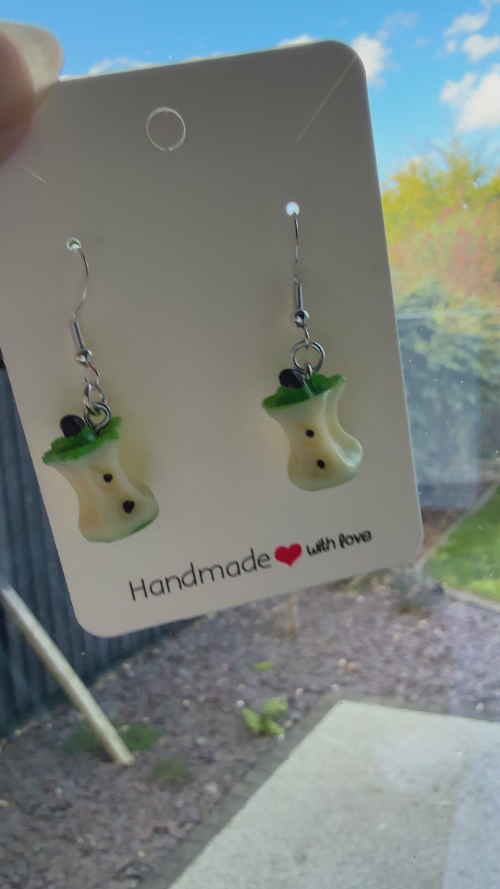 Green Apple Core Earrings 🍏 Handmade Kawaii Fruit Jewellery | Cute Resin Dangle Earrings Y2K Aesthetic