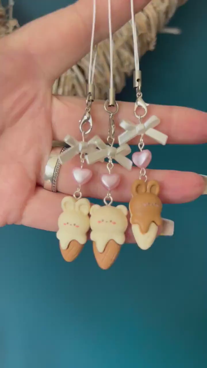 HANDMADE Cute Kawaii Choco Bunny and Bear Ice Cream Phone Charms