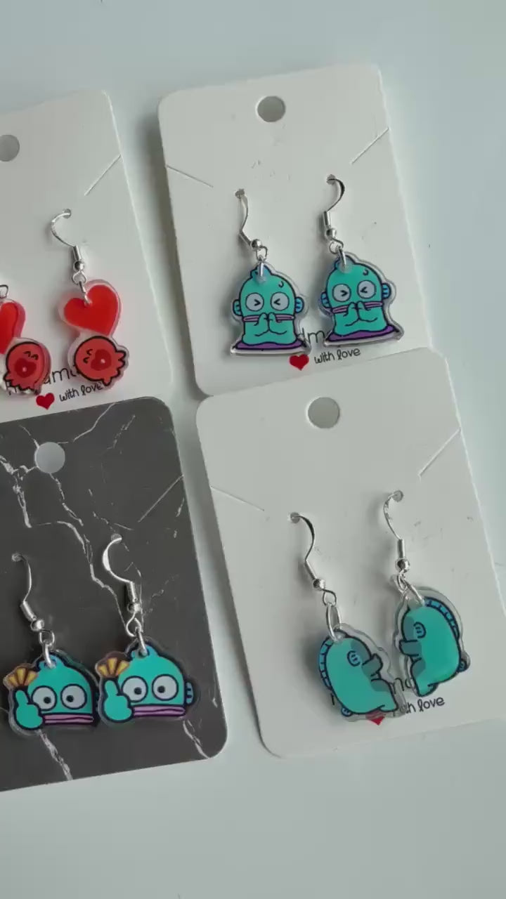 Handmade Cute Sanrio Themed Hangyodon Sterling Silver Earrings