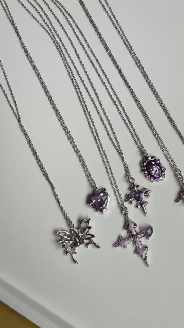 Handmade Fairy Whimsical Purple Gem Necklace 17”