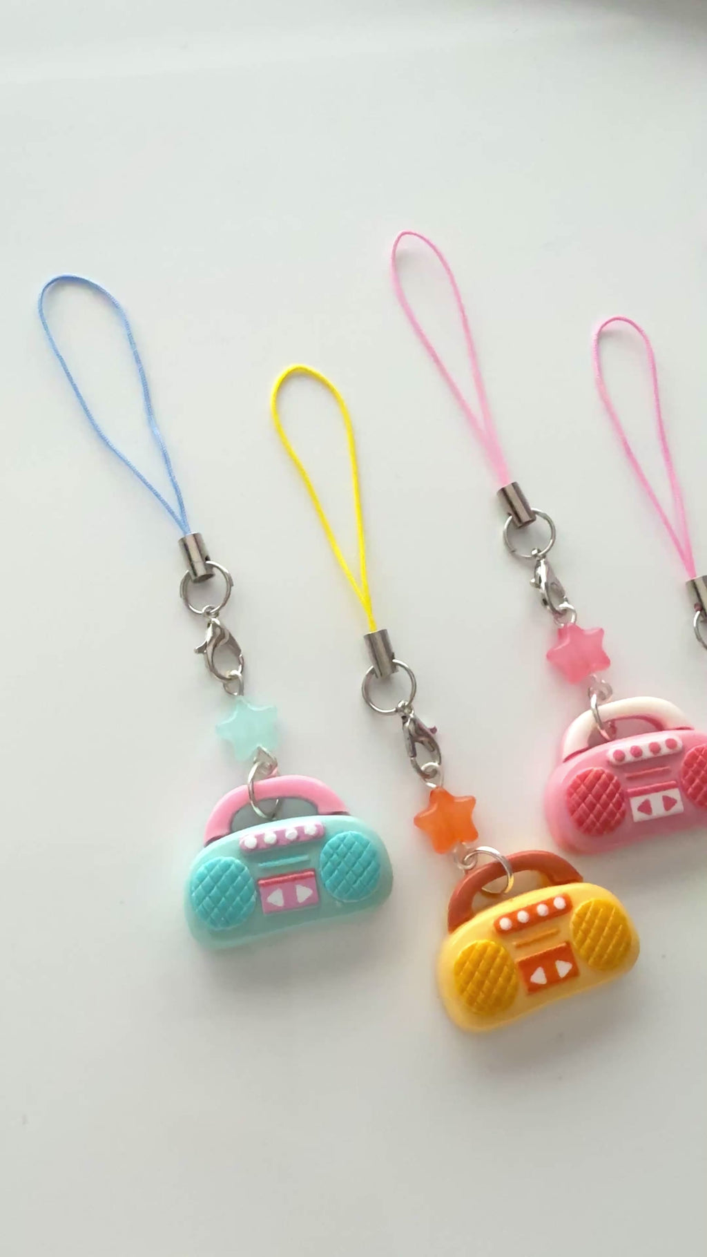 Handmade Kawaii Boombox Phone Charm, Y2K Retro Music charm, Pastel Tech Accessory