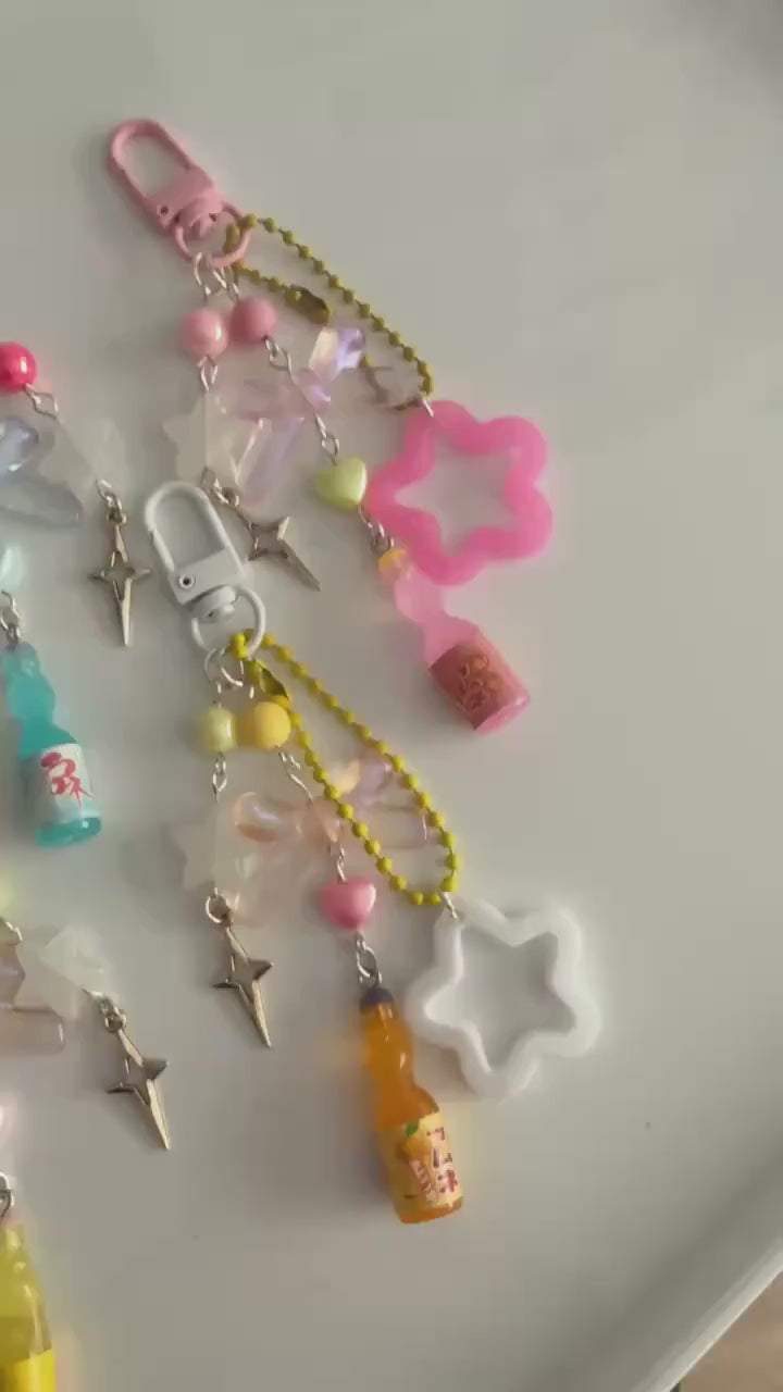 Handmade Kawaii Ramune Bottle Keychain – Pastel Beaded Charm