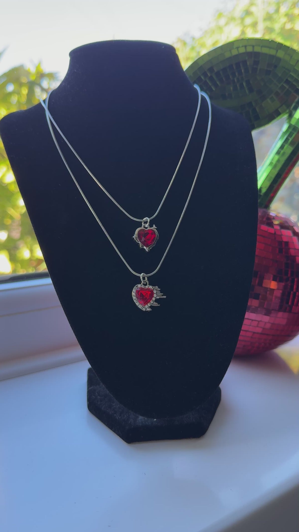 Red Crystal Heart Necklace – Stainless Steel Snake Chain