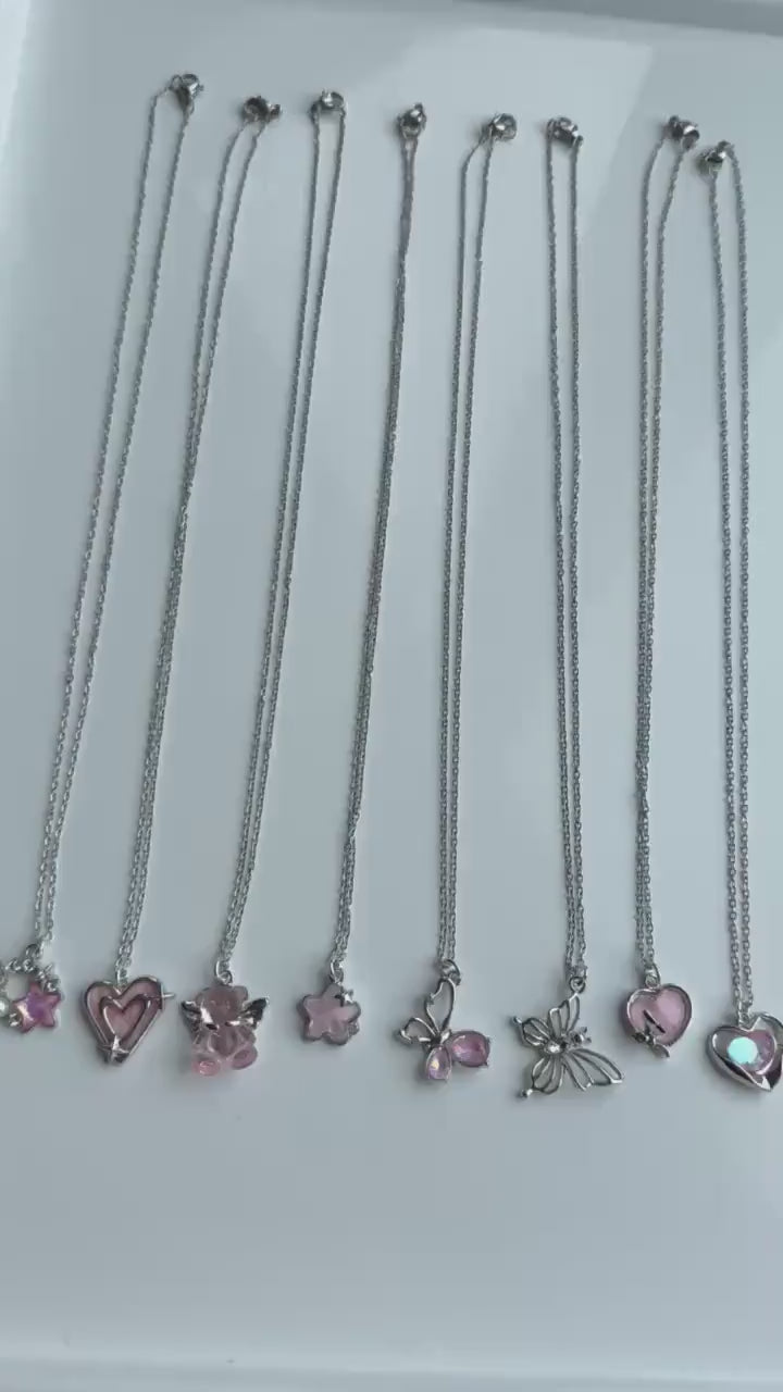 Absolutely Stunning Handmade Whimsical Pink Gem Necklaces 17”