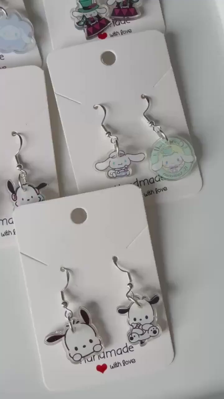 Handmade Cute Sanrio Themed Cinnamoroll and pochacco Sterling Silver Earrings
