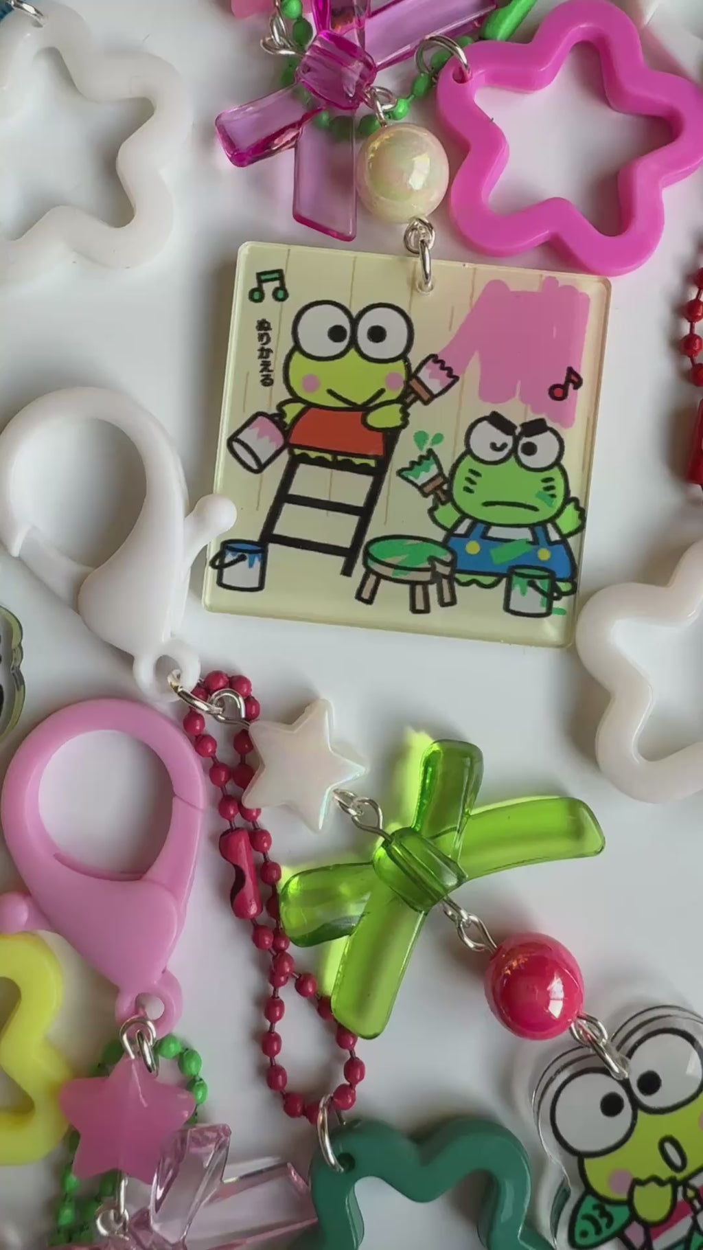 Kawaii Frog Phone Charm Keychain – Keroppi Inspired Beaded Bag Charm, Cute Y2K Phone Strap, Handmade Kawaii Gift