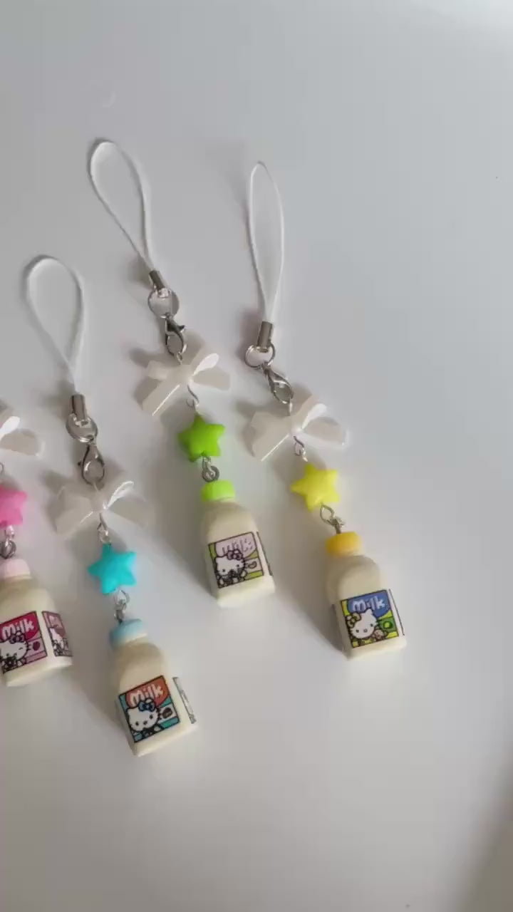 Handmade Hello kitty inspired Milk bottle Phone charms