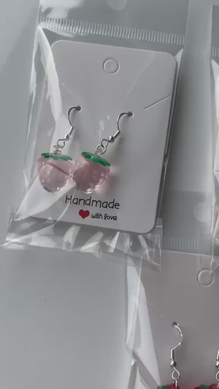 Handmade Cute Strawberry Sterling Silver Earrings, Fish hook earrings, cottagecore earrings, Nana, strawberry shortcake