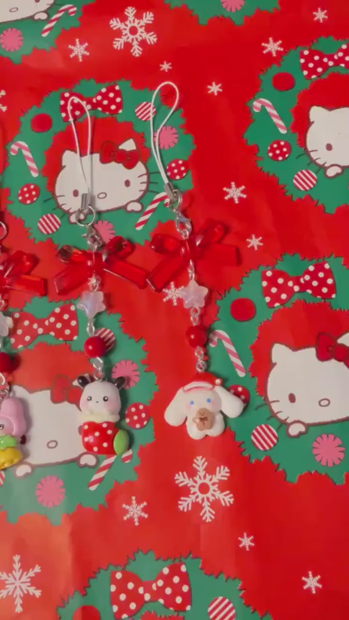 Handmade Christmas Sanrio Themed phone charms, beaded phone charm