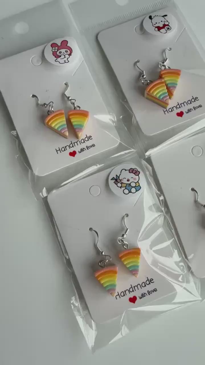 Handmade Kawaii Rainbow Cake Earrings: Sterling Silver Fish Hook