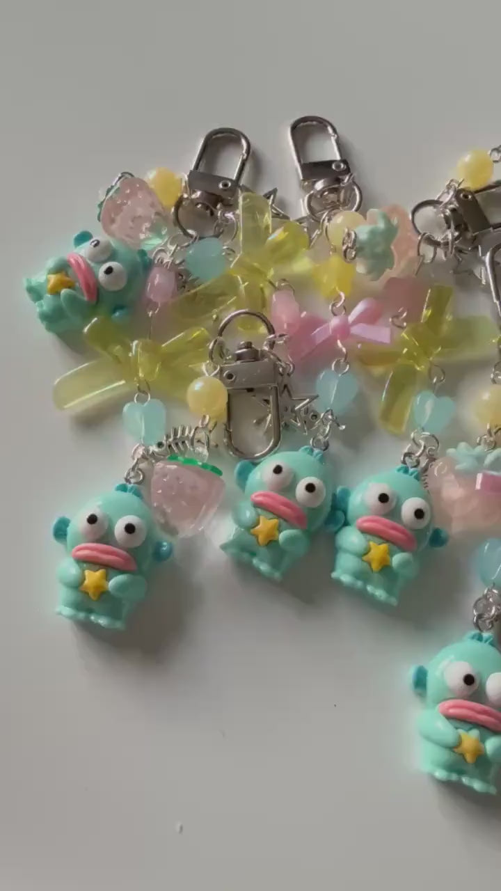 Handmade Hangyodon themed Keychain: Kawaii Beaded Accessory, sanriocore