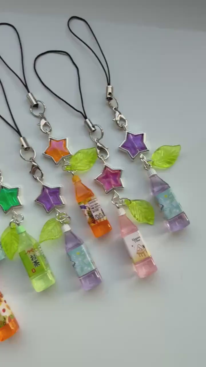 Handmade Kawaii Juice Bottle Phone Charm: Beaded Korean Style, soda charm