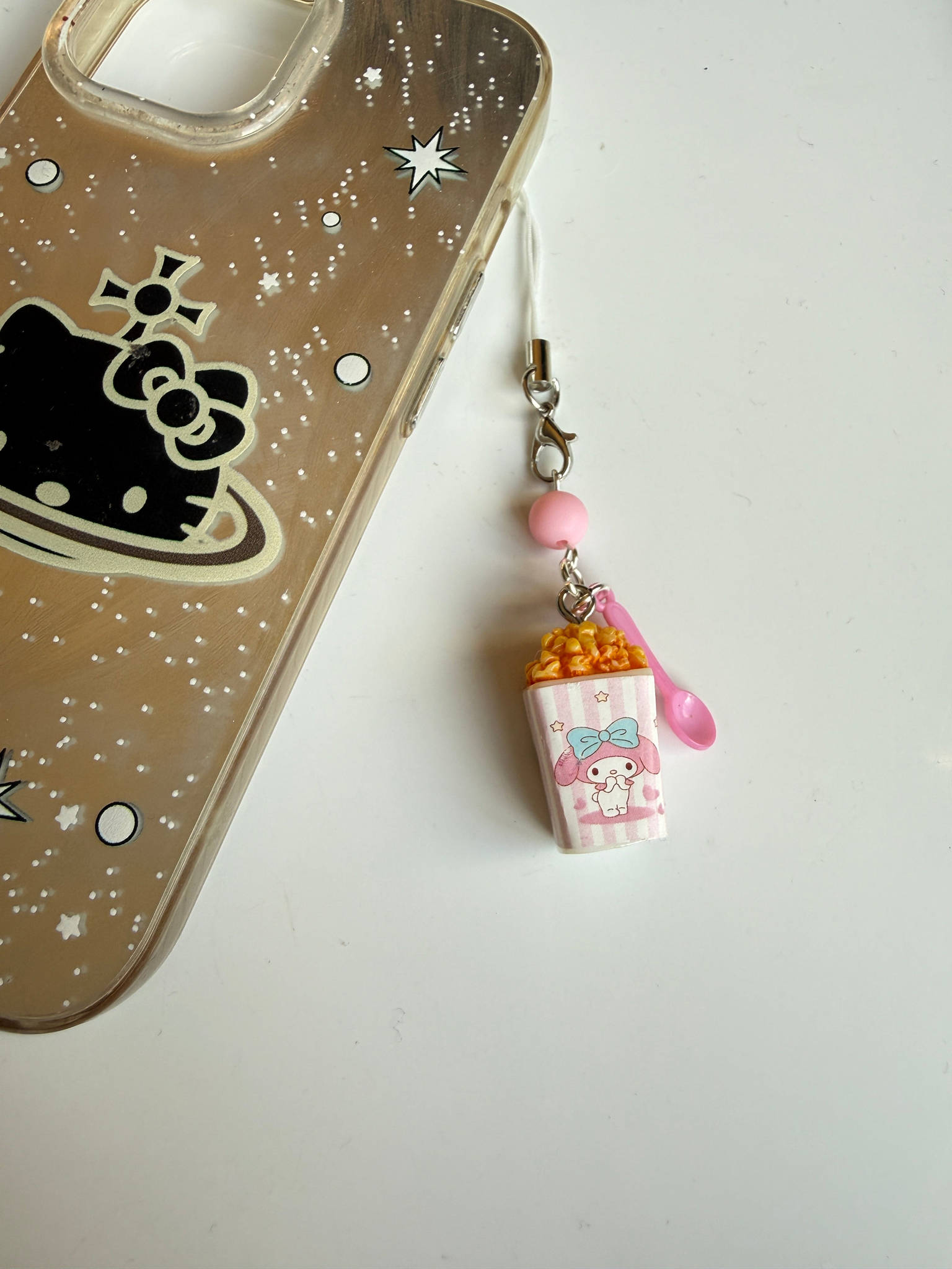 Sanrio Inspired Popcorn Phone Charms – Kuromi, Hello Kitty, Keroppi, Cinnamoroll Kawaii Popcorn Keychains, Cute Anime Bag Charm Beadsbylillixx