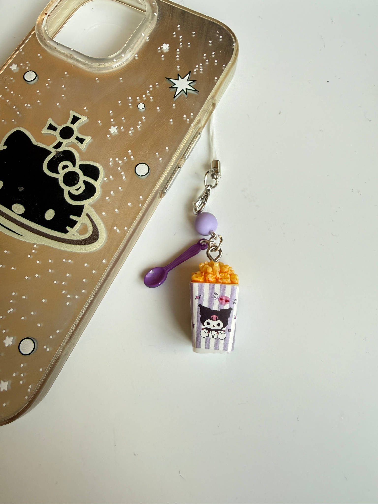 Sanrio Inspired Popcorn Phone Charms – Kuromi, Hello Kitty, Keroppi, Cinnamoroll Kawaii Popcorn Keychains, Cute Anime Bag Charm Beadsbylillixx