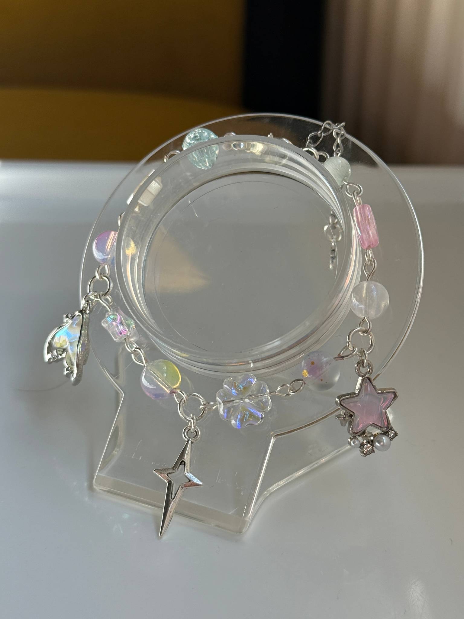 Whimsical Pastel Charm Bracelet – Silver Plated Star, Butterfly & Moon Beaded Bracelet | Fairycore Jewellery Beadsbylillixx