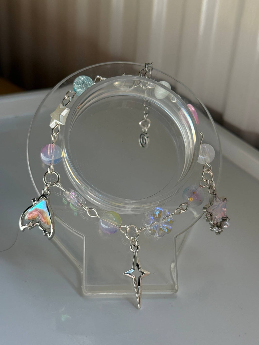 Whimsical Pastel Charm Bracelet – Silver Plated Star, Butterfly & Moon Beaded Bracelet | Fairycore Jewellery Beadsbylillixx