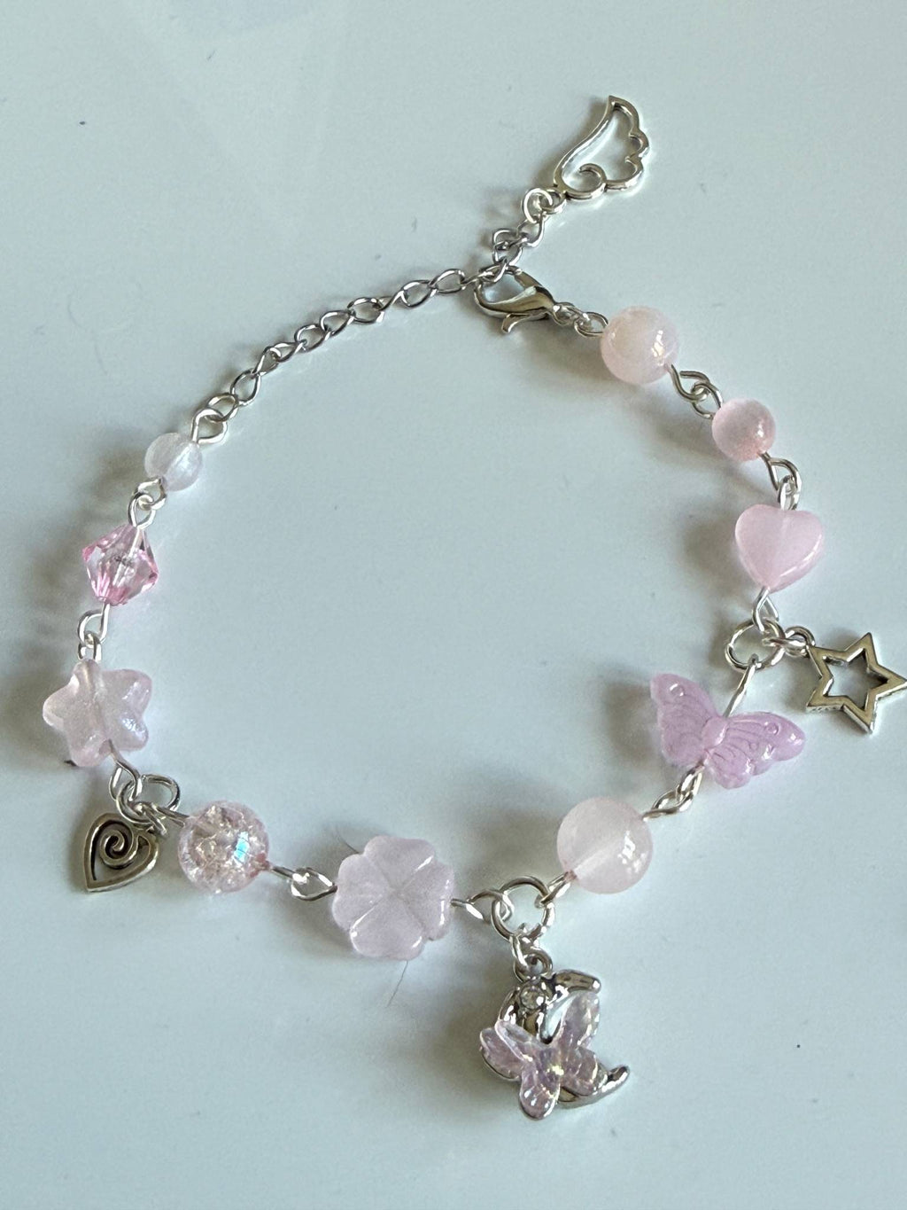 Whimsical Pastel Charm Bracelet – Silver Plated Star, Butterfly & Moon Beaded Bracelet | Fairycore Jewellery Beadsbylillixx