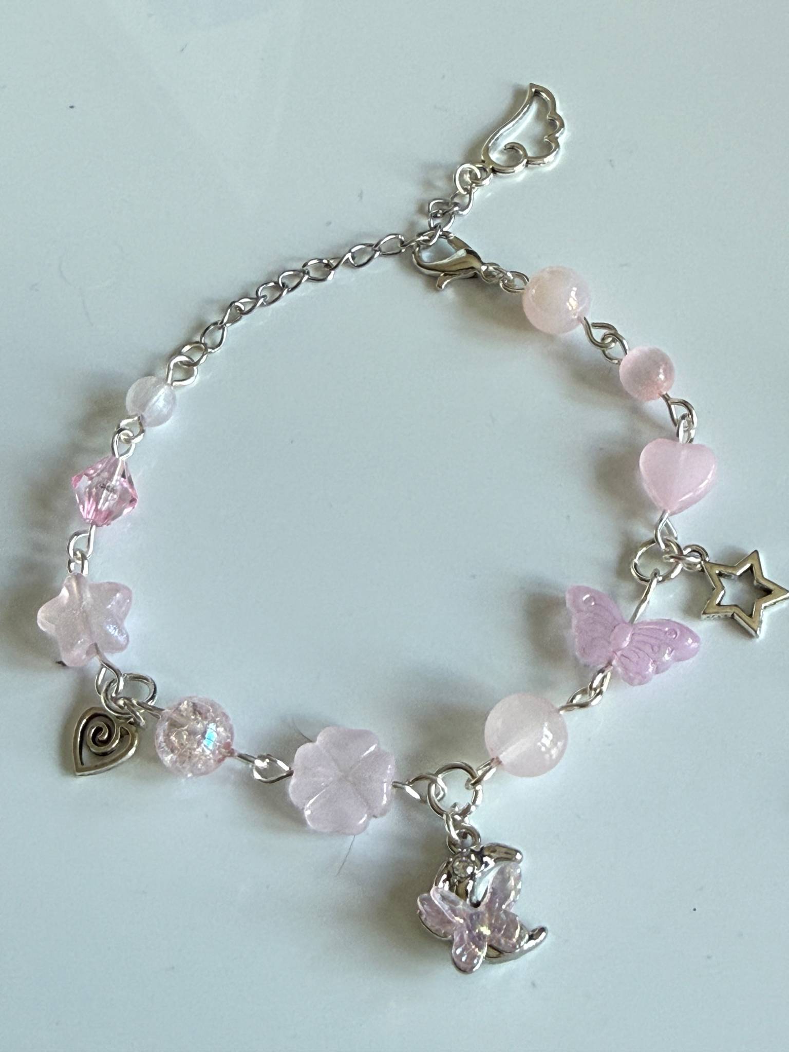 Whimsical Pastel Charm Bracelet – Silver Plated Star, Butterfly & Moon Beaded Bracelet | Fairycore Jewellery Beadsbylillixx