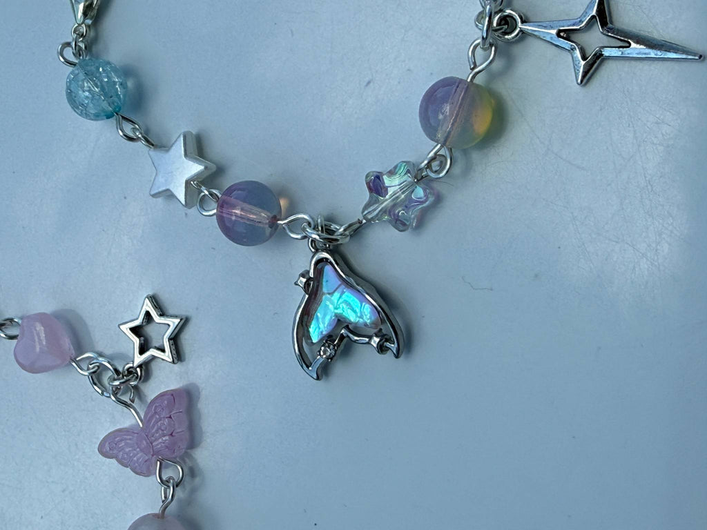 Whimsical Pastel Charm Bracelet – Silver Plated Star, Butterfly & Moon Beaded Bracelet | Fairycore Jewellery Beadsbylillixx