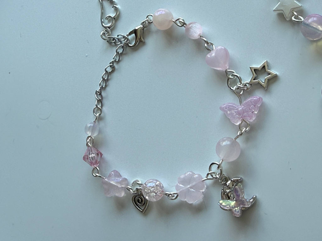 Whimsical Pastel Charm Bracelet – Silver Plated Star, Butterfly & Moon Beaded Bracelet | Fairycore Jewellery Beadsbylillixx