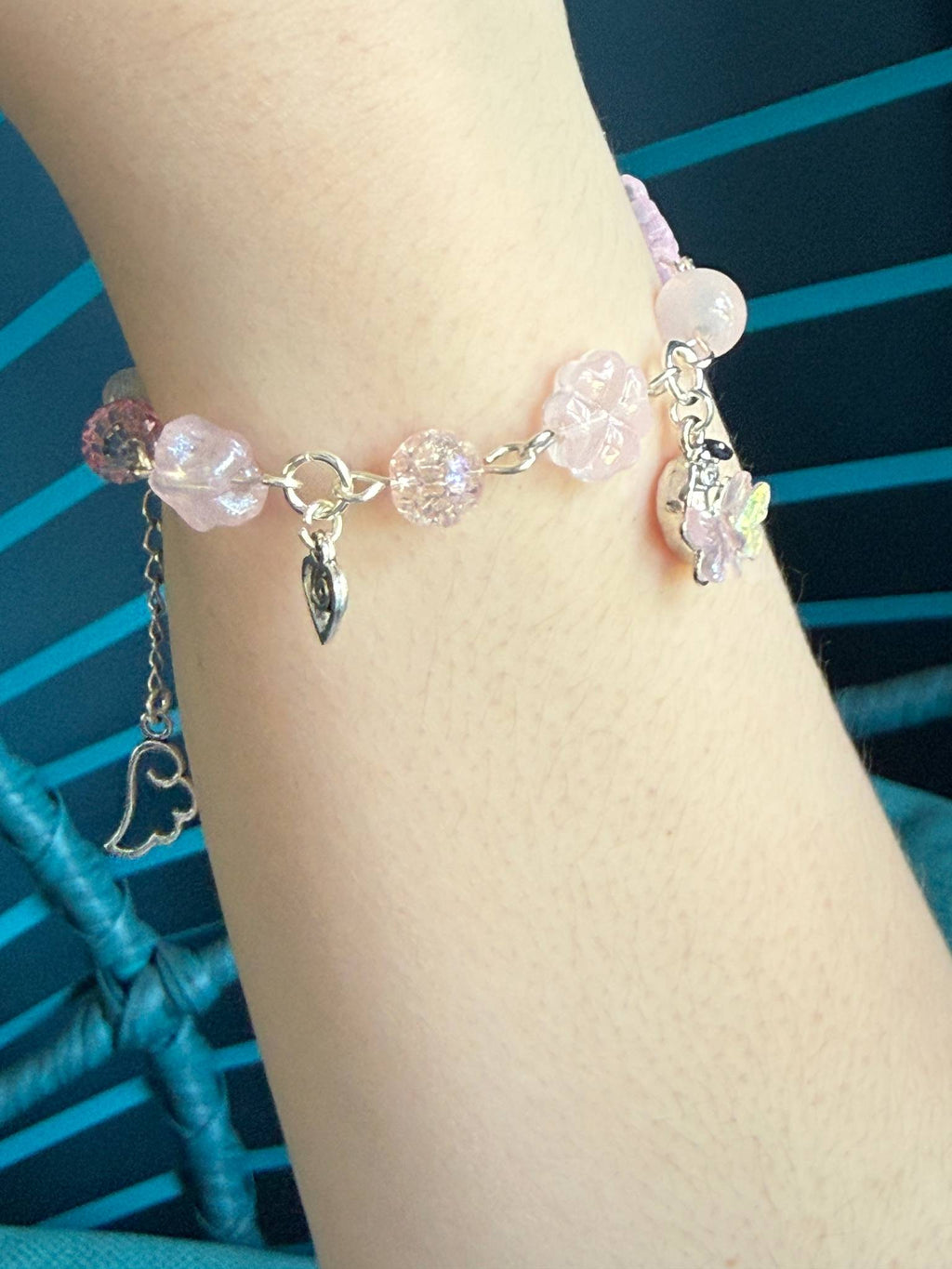 Whimsical Pastel Charm Bracelet – Silver Plated Star, Butterfly & Moon Beaded Bracelet | Fairycore Jewellery Beadsbylillixx