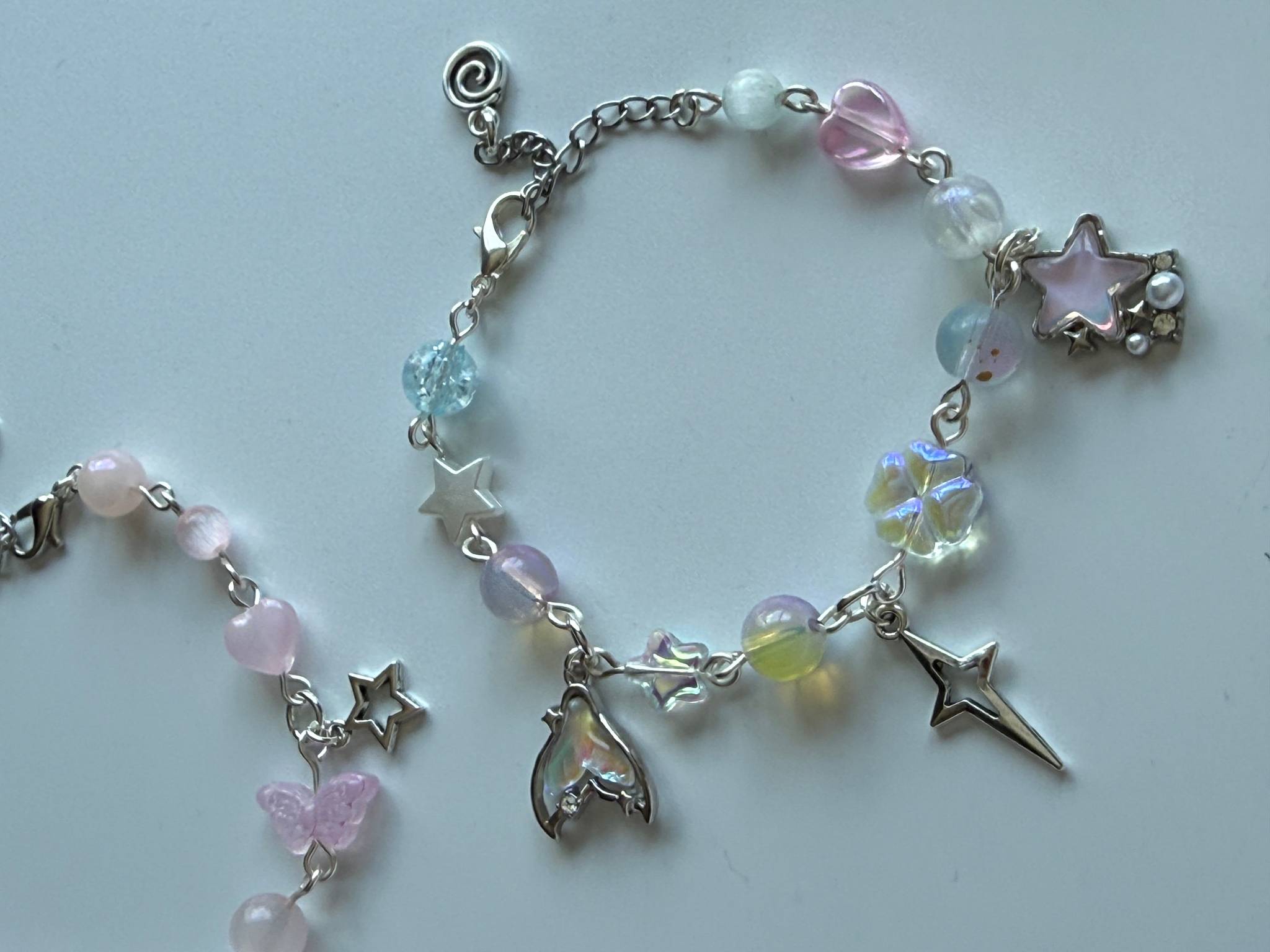 Whimsical Pastel Charm Bracelet – Silver Plated Star, Butterfly & Moon Beaded Bracelet | Fairycore Jewellery Beadsbylillixx