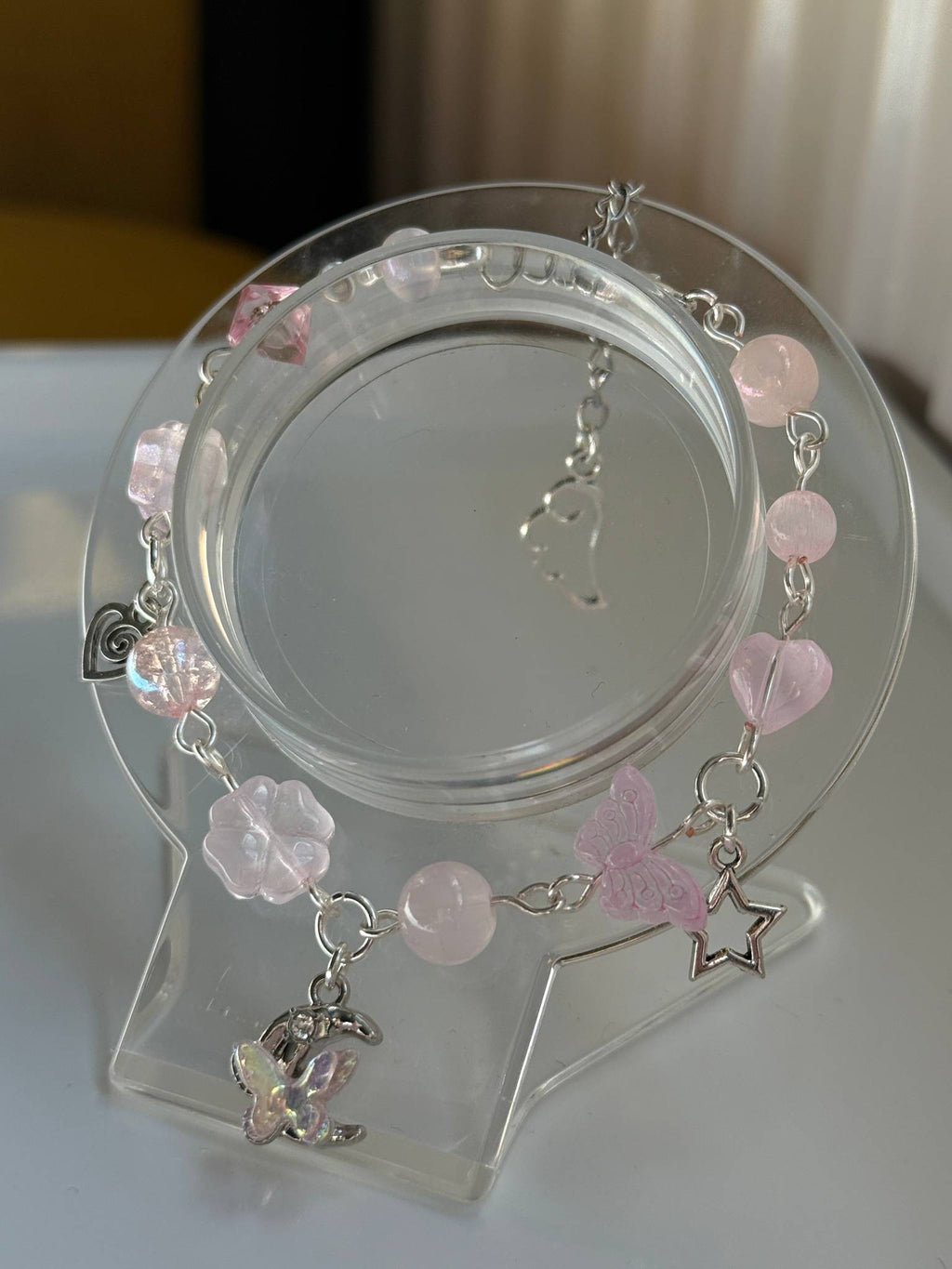 Whimsical Pastel Charm Bracelet – Silver Plated Star, Butterfly & Moon Beaded Bracelet | Fairycore Jewellery Beadsbylillixx