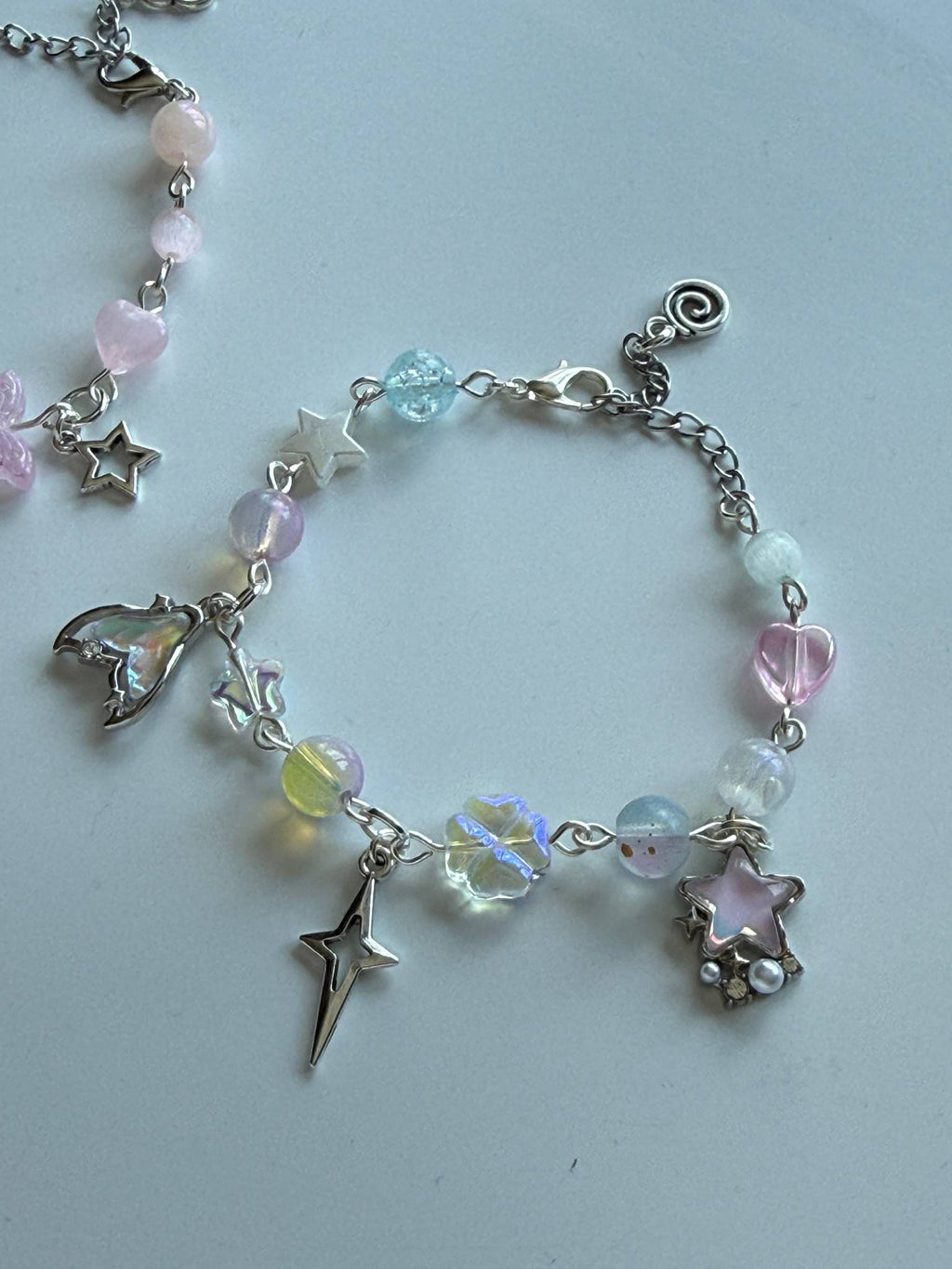 Whimsical Pastel Charm Bracelet – Silver Plated Star, Butterfly & Moon Beaded Bracelet | Fairycore Jewellery Beadsbylillixx