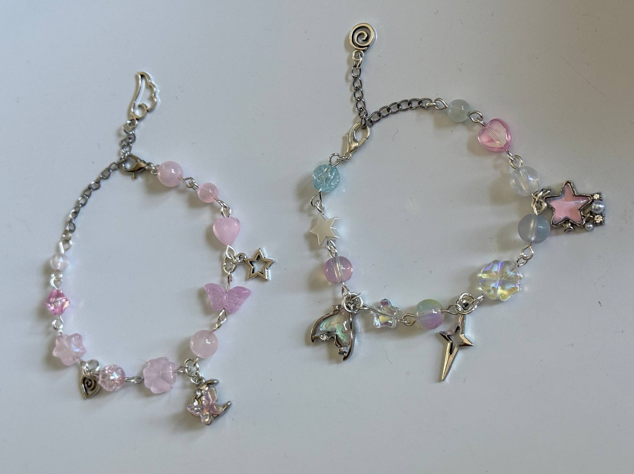 Whimsical Pastel Charm Bracelet – Silver Plated Star, Butterfly & Moon Beaded Bracelet | Fairycore Jewellery Beadsbylillixx