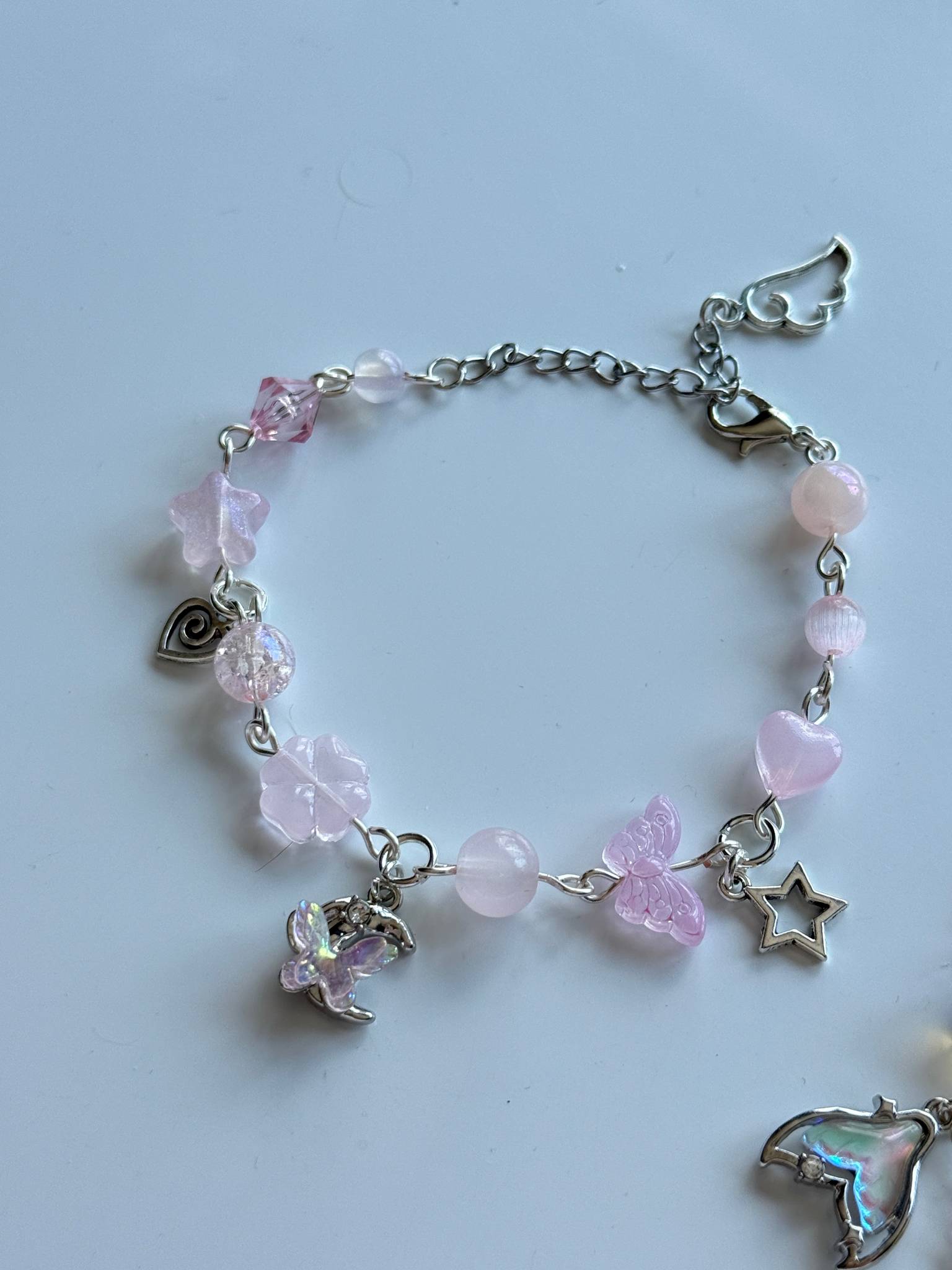 Whimsical Pastel Charm Bracelet – Silver Plated Star, Butterfly & Moon Beaded Bracelet | Fairycore Jewellery Beadsbylillixx